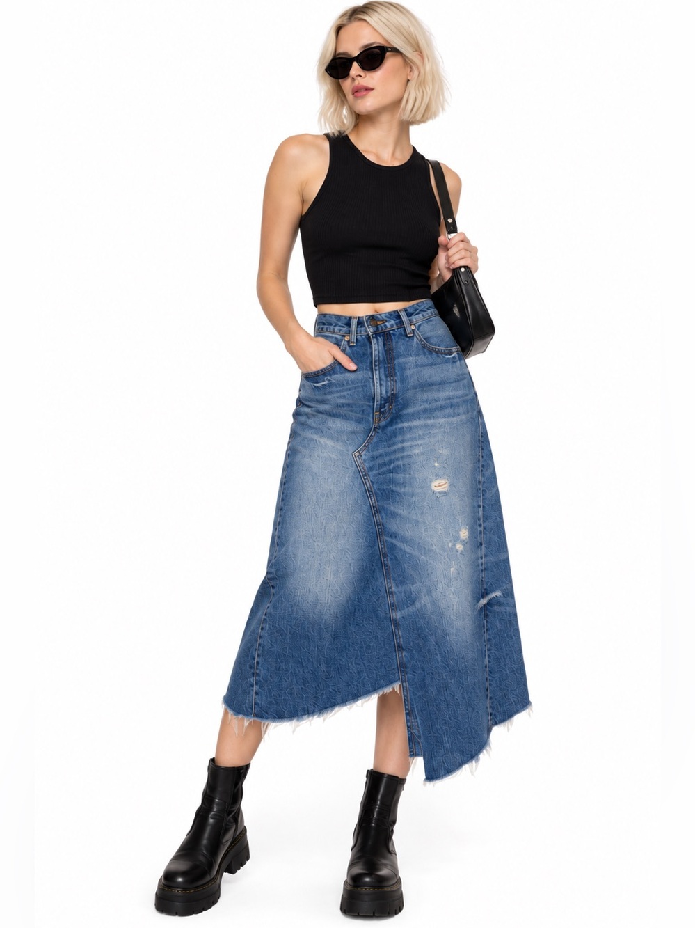 Zara Midi Skirt Blue Jeans Denim Asymmetrical Size Small NWT